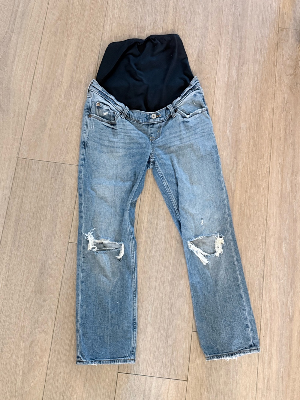 Abercrombie Maternity Ankle Straight Jeans 25S Light Wash Distressed